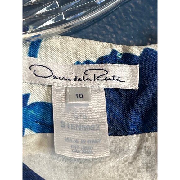Silk Oscar De La Renta Blue Floral Dress Size 10 - Picture 4 of 10